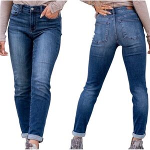 Judy Blue Mid Rise Cuffed Slim Fit Dark Wash Blue Denim Jeans Women 7/28 Stretch